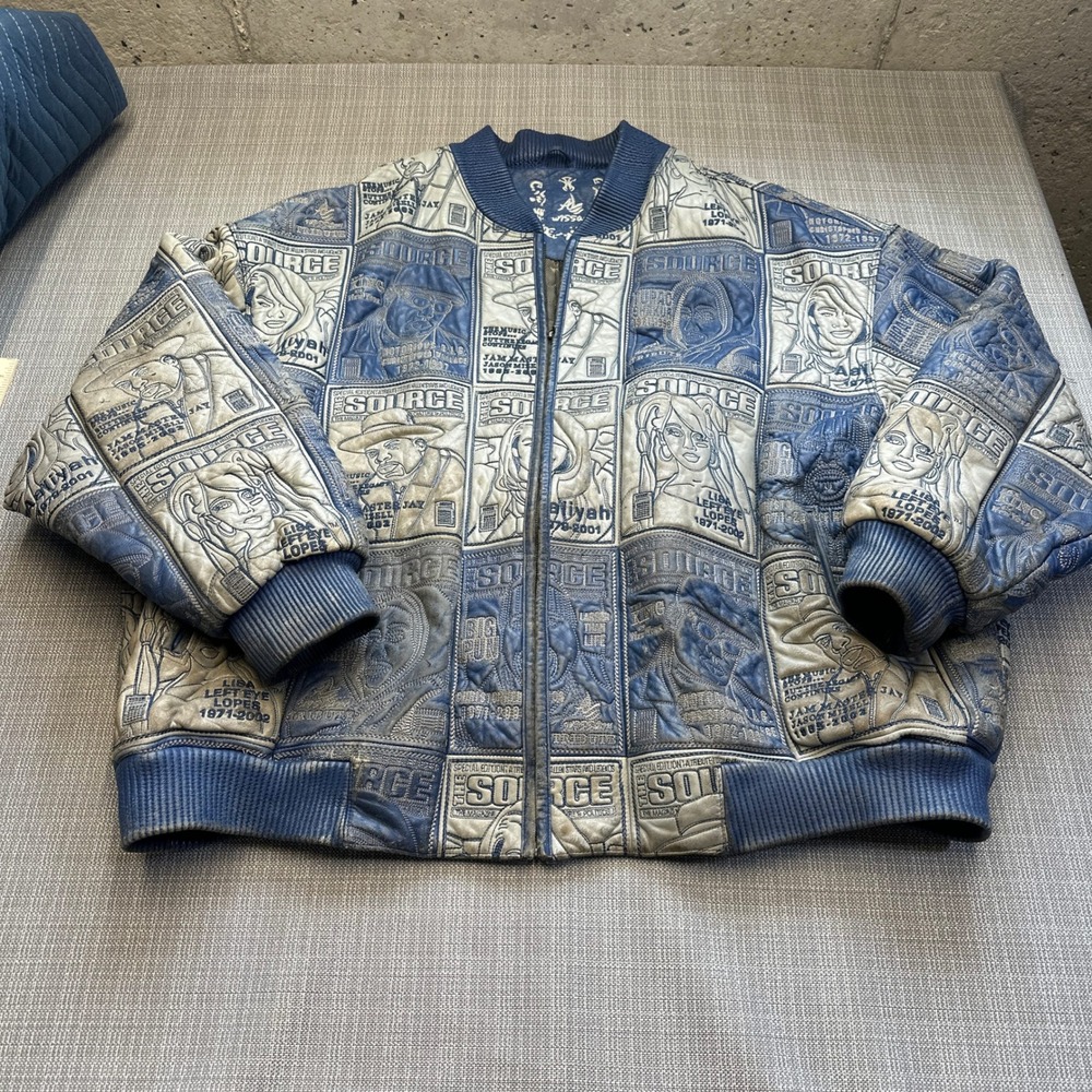 Vintage Al Wissam Leather Hip Hop Tribute L Bomber Jacket Blue Mens Size 60 6x